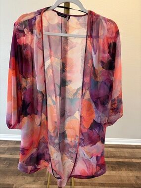 Marciano Sheer Floral Watercolor Duster in Pink and Purple